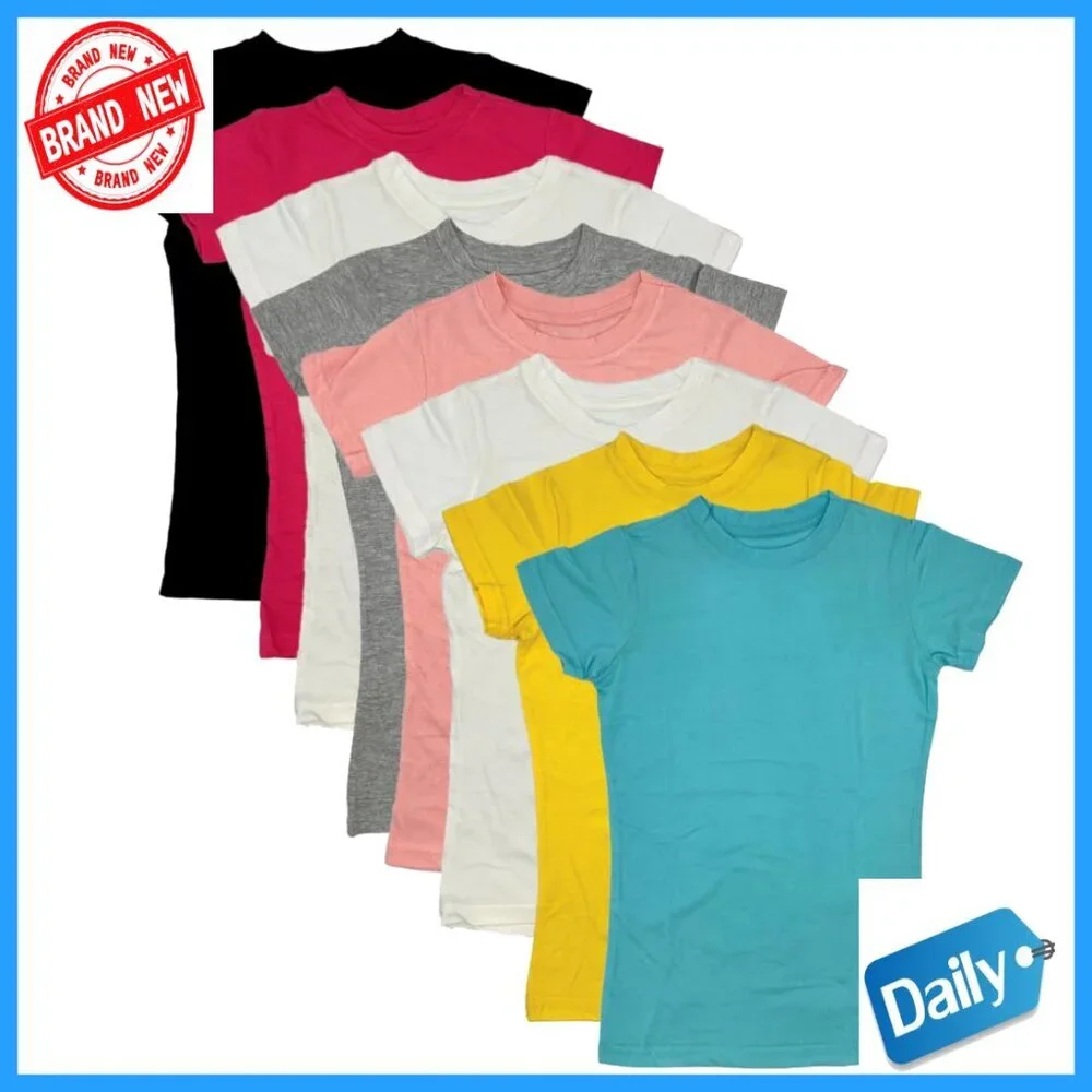 Girls' 8-Pack Polycotton Short Sleeve Crew Neck T-Shirts, Regular Fit
